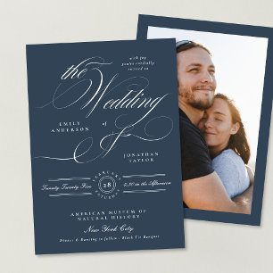 Invitation Mariage photo de la marine officielle Blue Elegant