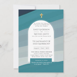 Invitation Mariage photo de la Messe Nuptiale turquoise