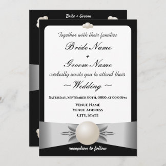 Invitation Mariage photo de la perle de ruban blanc