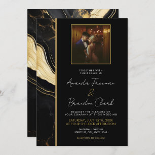 Invitation Mariage photo de luxe en marbre noir et or
