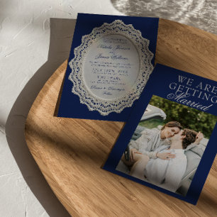 Invitation Mariage Photo de mariage bleu marine vintage