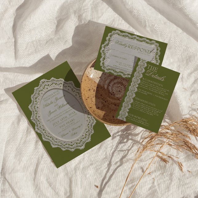 Invitation Mariage Photo de mariage vert olive vintage  (Créateur téléchargé)