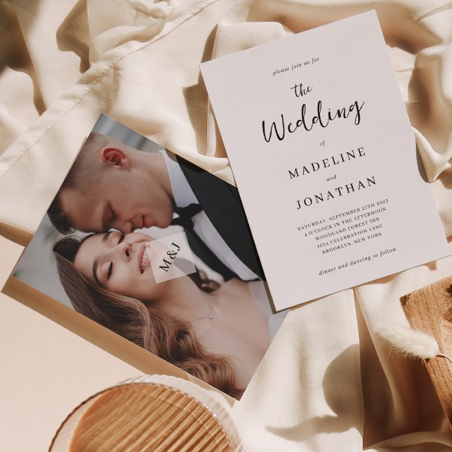 Invitation Mariage photo de monogramme minimal moderne (Créateur téléchargé)