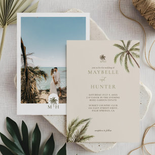 Invitation Mariage Photo de Palmiers Aquarelle Tropical Bohèm