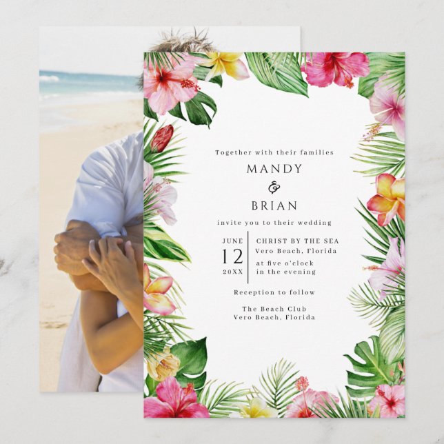Invitation Mariage photo de plage tropicale (Devant / Derrière)