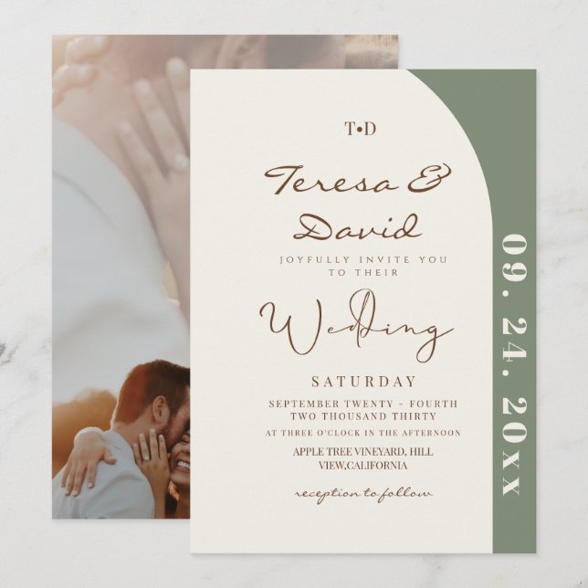 Invitation Mariage photo de sauge moderne (Devant / Derrière)