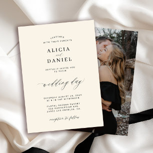Invitation Mariage photo de script minimaliste noir et ivoire