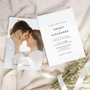 Invitation Mariage photo de script moderne blanc