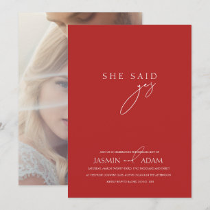 Invitation Mariage photo de script rouge minimaliste