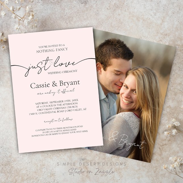 Invitation Mariage photo de style moderne et élégant rose vif (Elegant Minimalist Blush Pink Wedding Invitation with Photo and Modern Script)