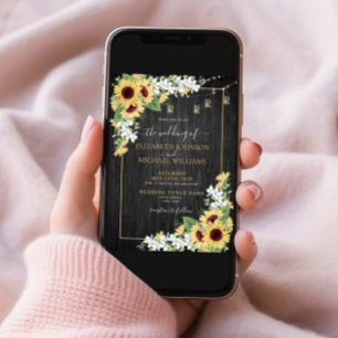 Invitation Mariage photo de tournesol rustique et gris floral