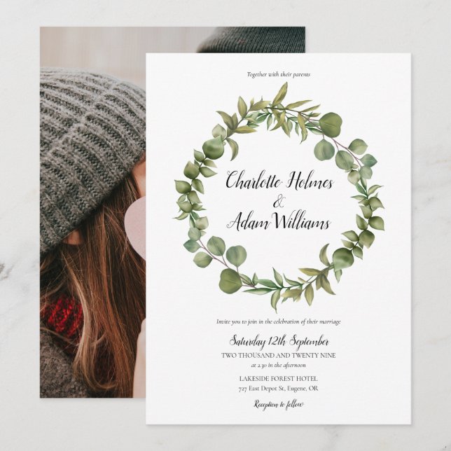 Invitation Mariage Photo de verdure d'eucalyptus boisé (Devant / Derrière)