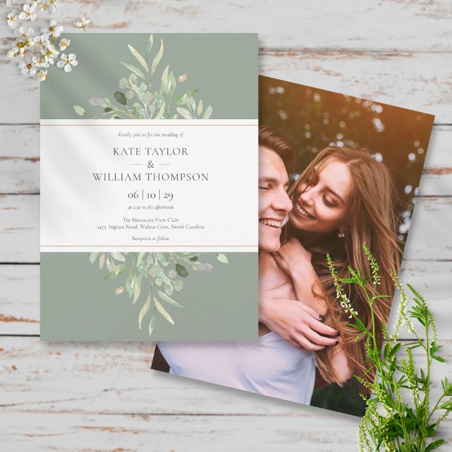 Invitation Mariage Photo de verdure d'eucalyptus vert sauge (Créateur téléchargé)