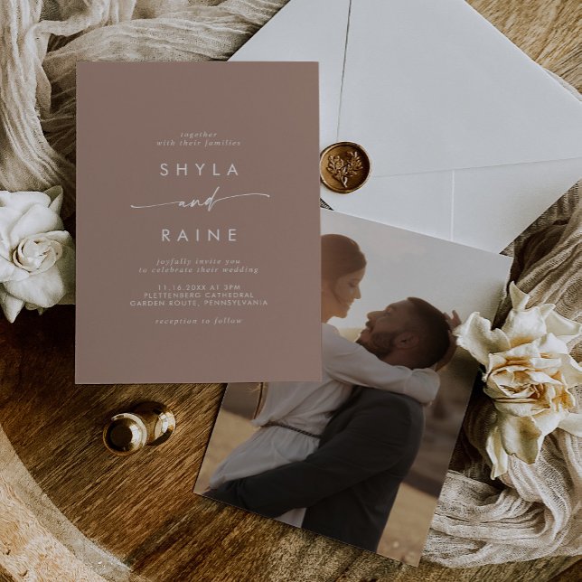 Invitation Mariage photo Décontracté Boho Chic Neutral Taupe (Créateur téléchargé)