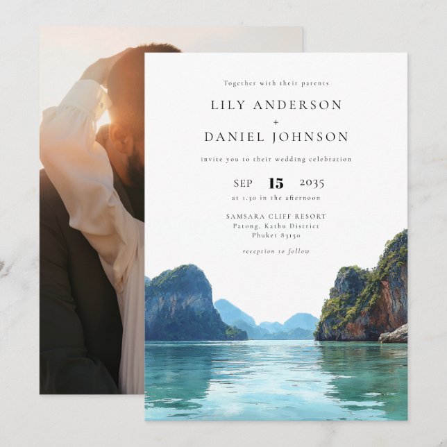 Invitation Mariage Photo Destination Phuket Thaïlande (Devant / Derrière)