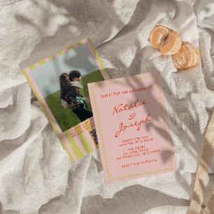 Invitation Mariage photo du code QR à la main Pinstripes écri