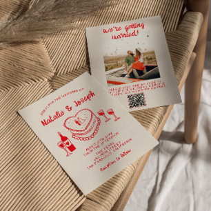Invitation Mariage photo du gâteau rouge Quirky tiré à la mai