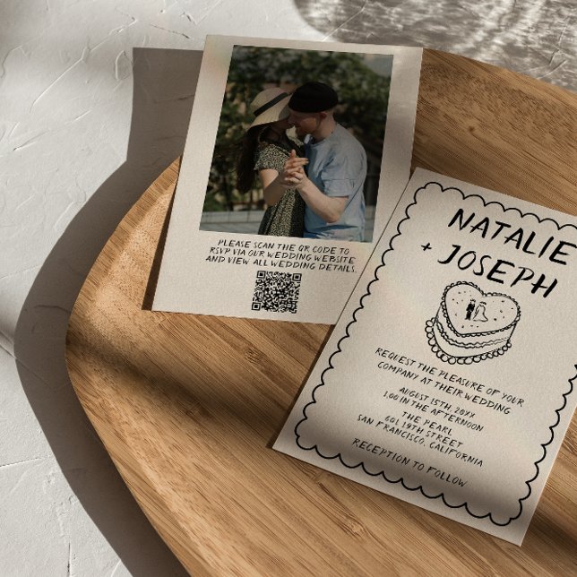 Invitation Mariage photo du gâteau tiré à la main du code QR (Créateur téléchargé)