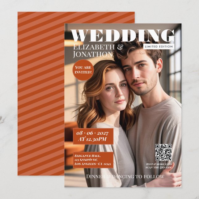 Invitation Mariage Photo du Magazine Terracotta & Rust (Devant / Derrière)