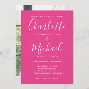 Invitation Mariage photo du script de signature rose chaud