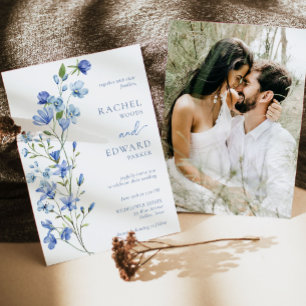 Invitation Mariage photo Dusty Blue Fleur sauvage
