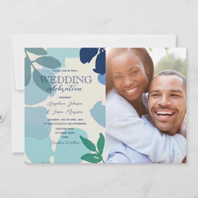 Invitation Mariage photo Dusty Blue Sage Boho (Devant)