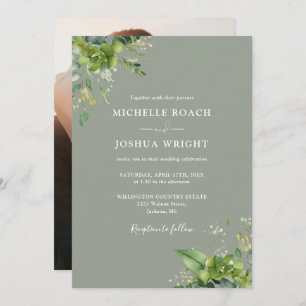 Invitation Mariage photo écologique Eucalyptus Sage Green