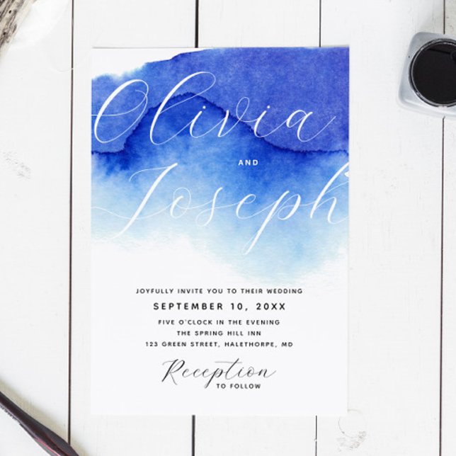 Invitation Mariage photo écriture bleu marine + détails QR (Créateur téléchargé)