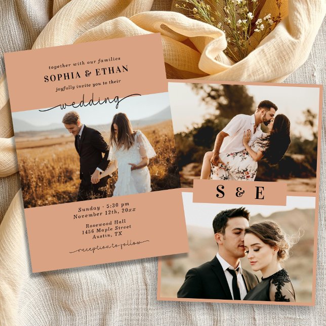 Invitation Mariage Photo Écriture Moderne Terracotta Rustique (Créateur téléchargé)