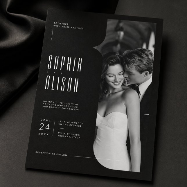 Invitation Mariage photo éditorial noir et blanc moderne (Créateur téléchargé)