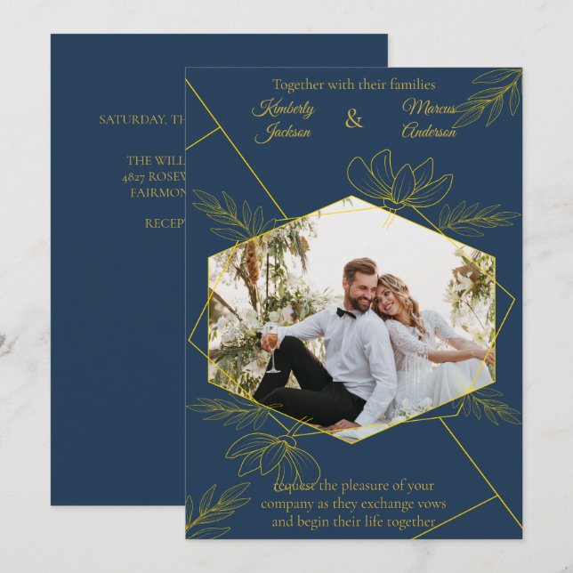 Invitation Mariage photo Élégance Dorée (Devant / Derrière)