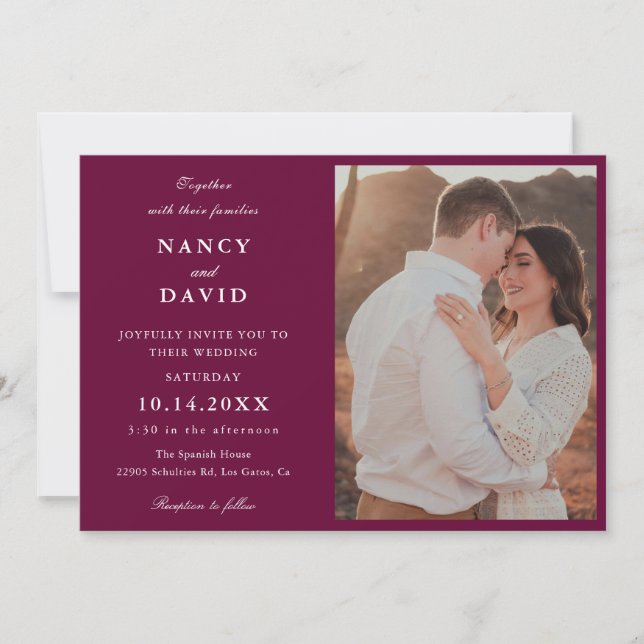 Invitation Mariage photo élégant en bordeaux  (Devant)