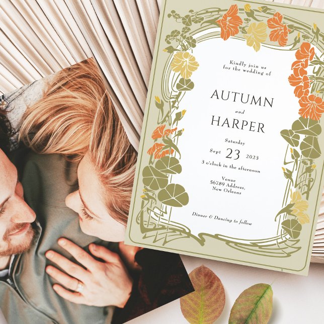 Invitation Mariage photo Elégant floral Nuptial Fall Foliing (Créateur téléchargé)