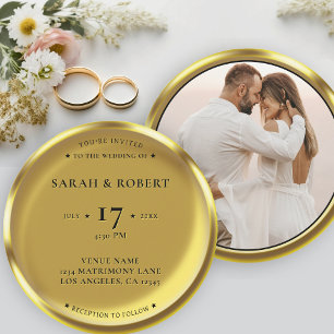 Invitation Mariage photo élégant Gold Coin