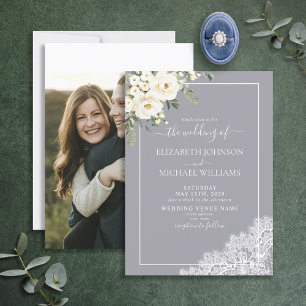 Invitation Mariage photo élégant gris rustique tendance