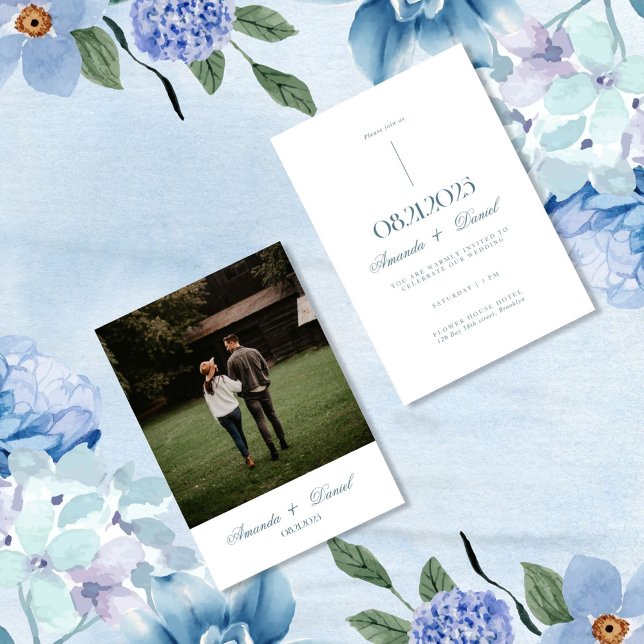 Invitation Mariage photo élégant minimaliste blanc (Créateur téléchargé)