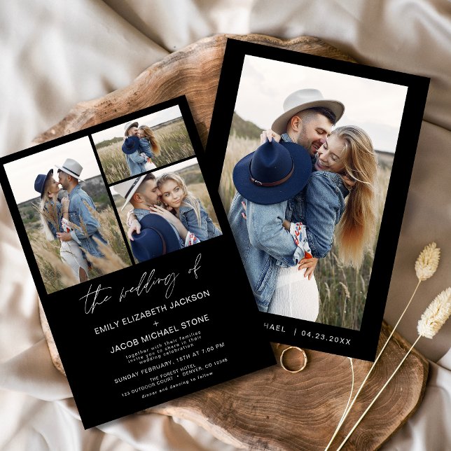 Invitation Mariage photo élégant minimaliste moderne noir (Créateur téléchargé)