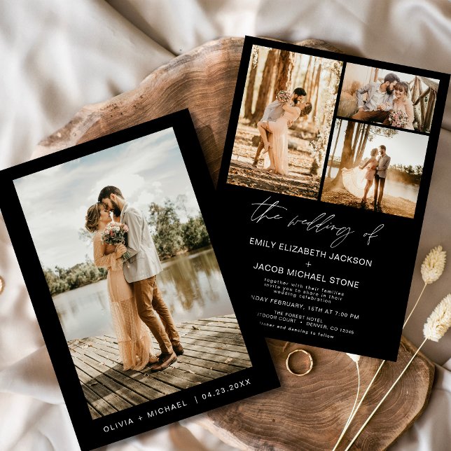Invitation Mariage photo élégant minimaliste noir (Créateur téléchargé)