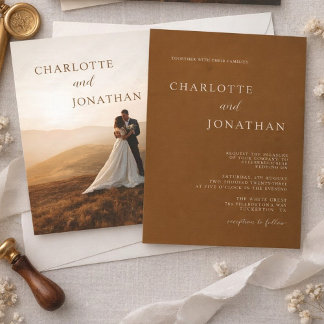 Invitation Mariage photo élégant moderne cuivre brun foncé