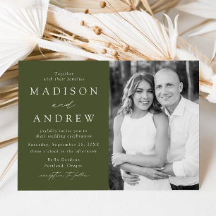 Invitation Mariage Photo Élégant Moderne Vert Olive