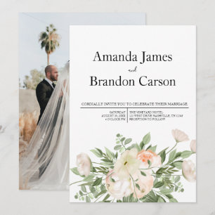 Invitation Mariage photo Elegant Pink Peony