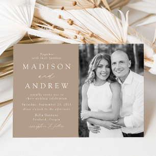 Invitation Mariage Photo Élégant Taupe Moderne