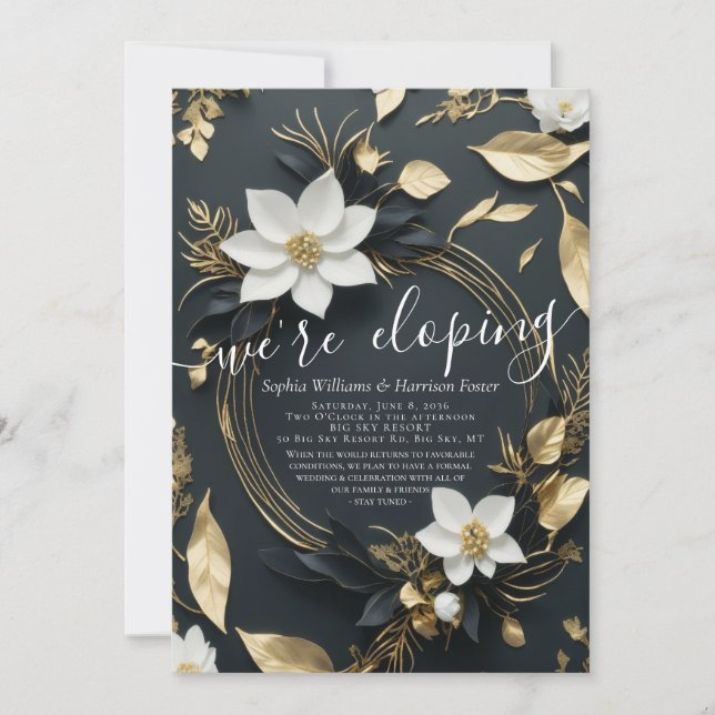 Invitation Mariage photo Elopement de la couronne d'or blanc (Devant)