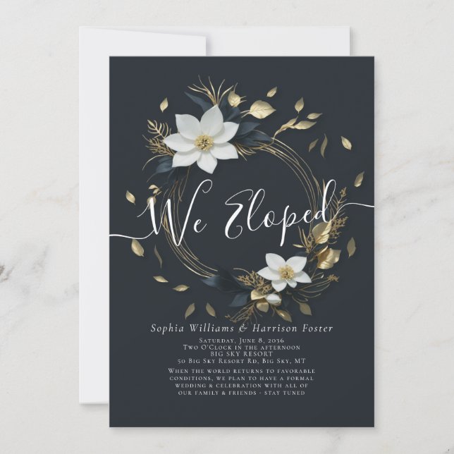 Invitation Mariage photo Elopement de la couronne d'or blanc (Devant)