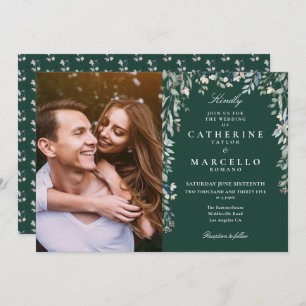 Invitation Mariage photo Emerald Green Floral Fleur sauvage