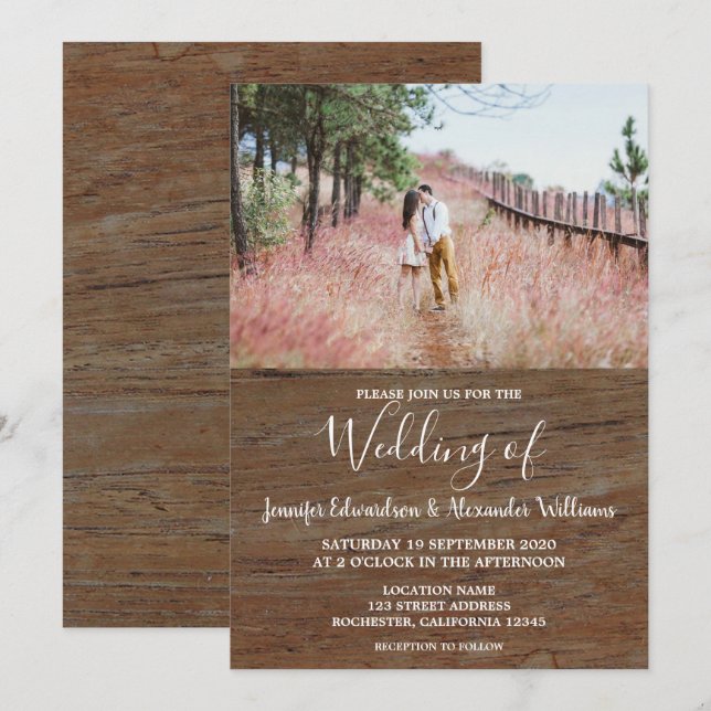 Invitation Mariage photo en bois de grange rustique (Devant / Derrière)