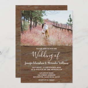 Invitation Mariage photo en bois de grange rustique