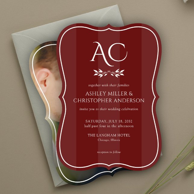 Invitation Mariage photo en bois de rose rayé (Créateur téléchargé)