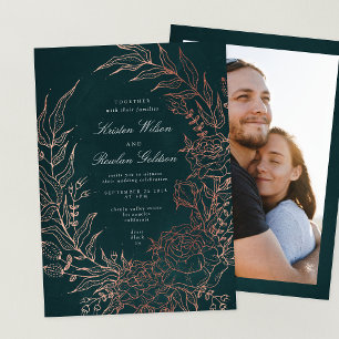 Invitation Mariage photo en cuivre à fleurs romantiques
