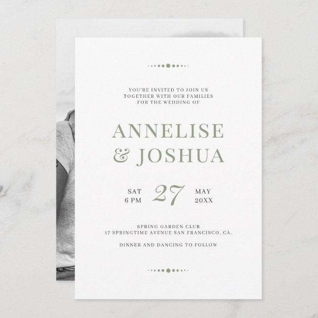 Invitation Mariage photo en écriture d'olive simple et modern (Devant / Derrière)